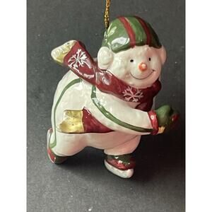 St Andrews Doulton & Company Snowman Christmas Ornament Skating Ceramic